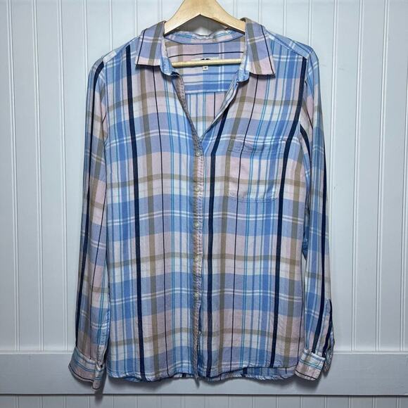 Hampton Republic 27 Plaid Button Down Shirt Blue Pink Tan Long Sleeve Blouse - Picture 2 of 10